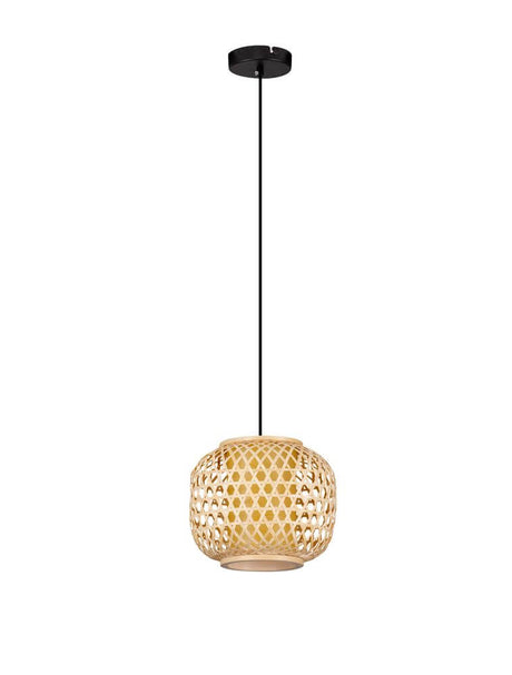 Asma Pendelleuchte Ø 25cm, moderne Pendelleuchte aus Naturgeflecht mit schwarzem Kabel und runder Deckenhalterung