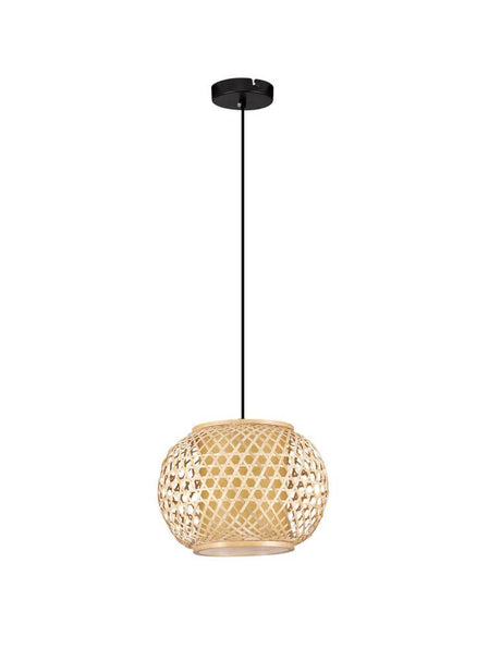 Asma Pendelleuchte Ø 30cm aus geflochtenem Bambus mit schwarzer Aufhängung, moderne Deckenlampe