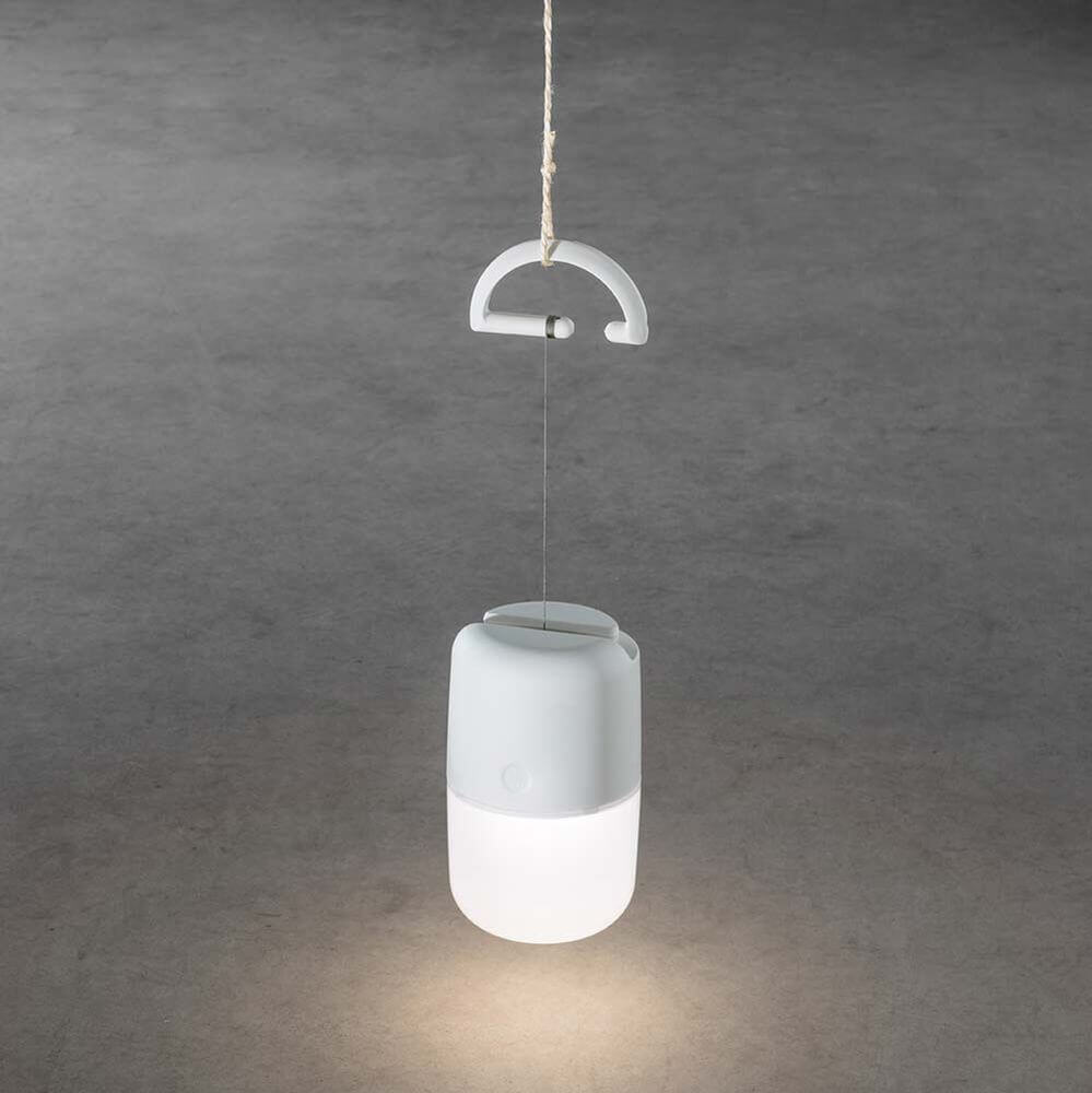 Solar LED Leuchte Assisi zum Hängen oder Hinstellen Weiß, dimmbare Außenleuchte in modernem Design.