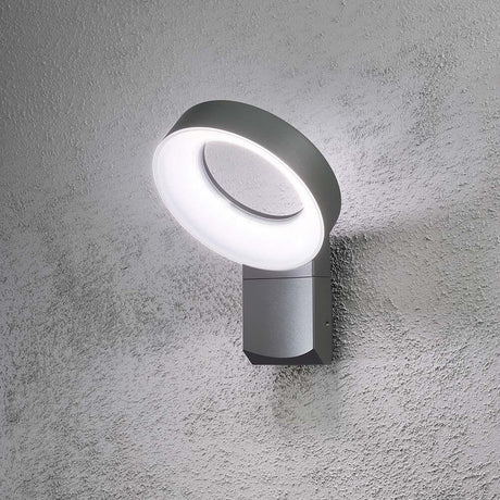 Asti LED outdoor wall light 1400lm , 5000K anthracite, opal acrylic glass installed on a wall.