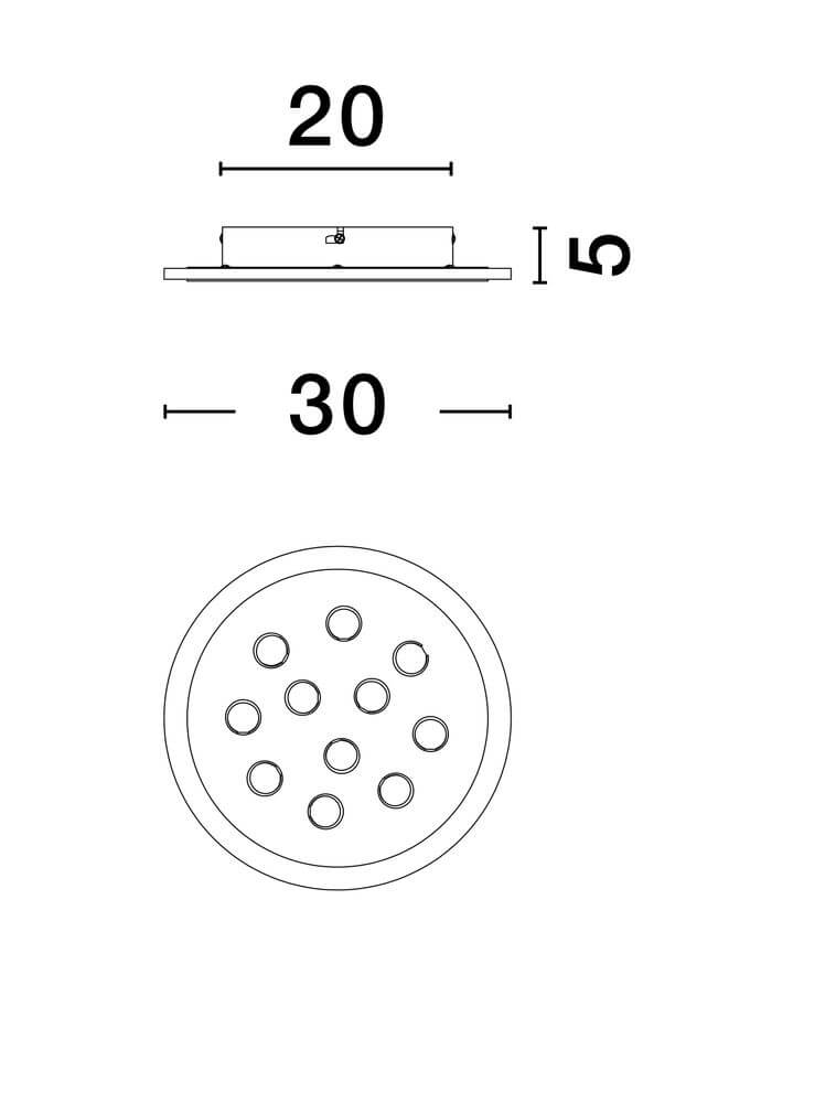 Astro LED Deckenleuchte 3000K Weiß technische Zeichnung mit Abmessungen 20x5x30 cm