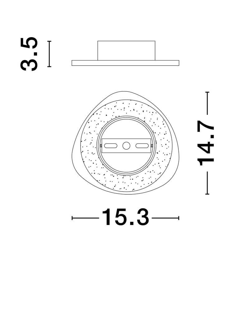 Atena LED Wandleuchte 3000K Weiß Maßzeichnung mit 3,5 cm Höhe und 15,3 cm Durchmesser.