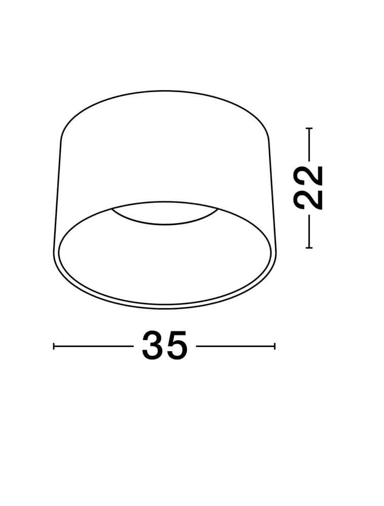 Atil LED Deckenleuchte Ø 35cm 3000K technische Zeichnung mit Maßen von 35cm Durchmesser und 22cm Höhe.