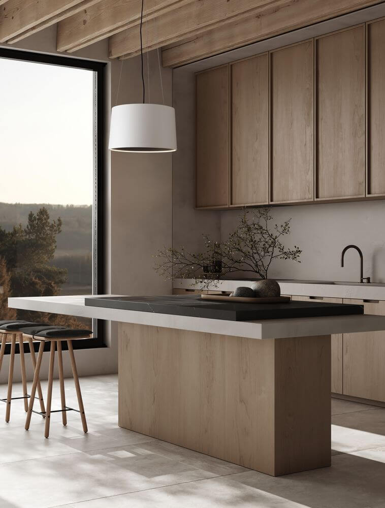 Moderne Küche mit Atil LED Pendelleuchte 3000K und Holzdetails im skandinavischen Stil.