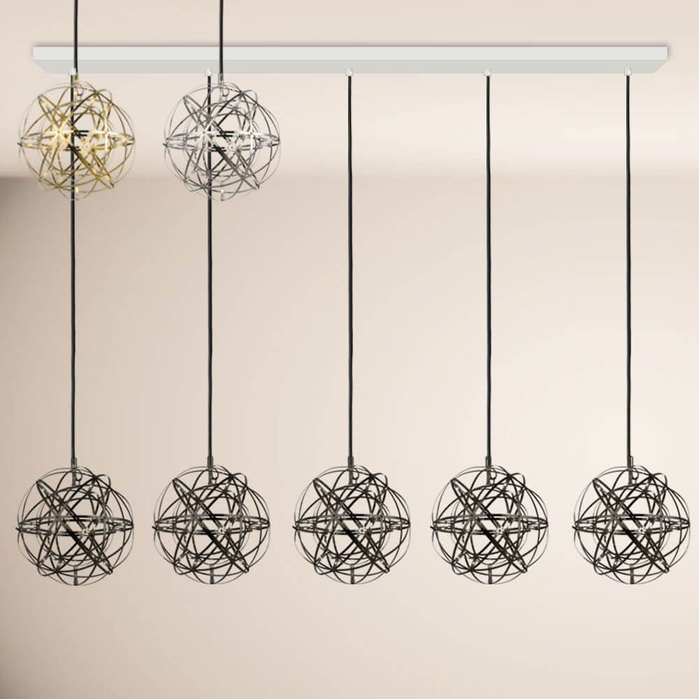 s.luce Atom LED Esstisch-Pendelleuchte 2 bis 5-flammig Balken 160cm mit dekorativen Pendelleuchten