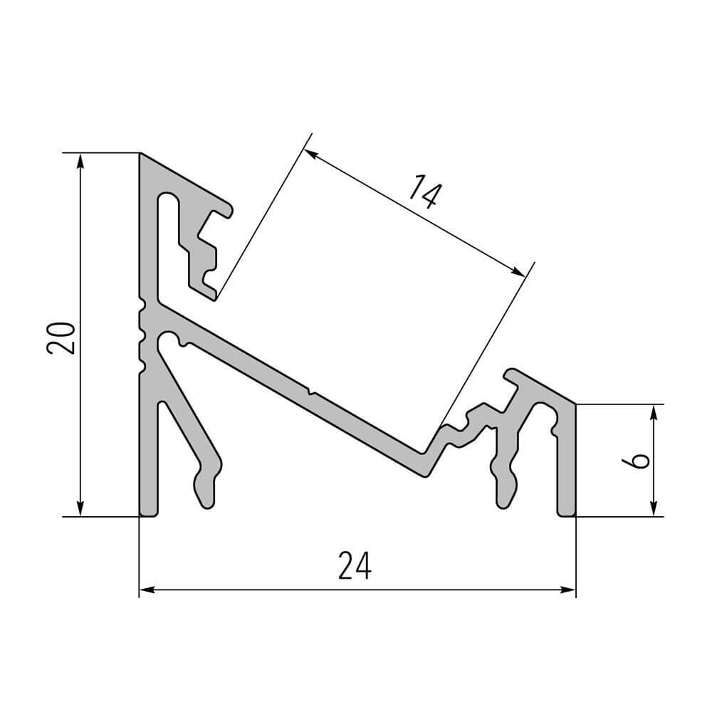 Aufbau-Eckprofil 30° 200cm Weiß ohne Abdeckung für LED-Strips - technische Zeichnung