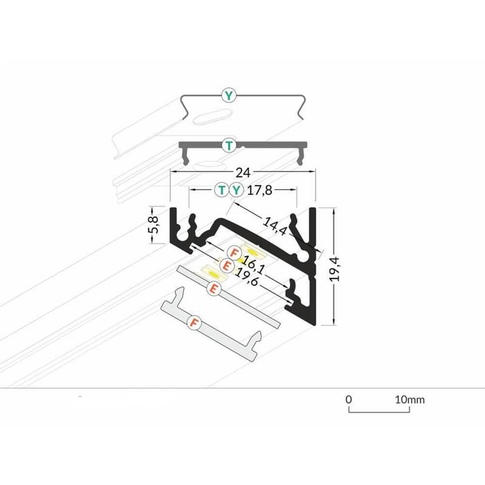 Aufbau-Eckprofil 30° 200cm Alu-eloxiert für LED-Strips