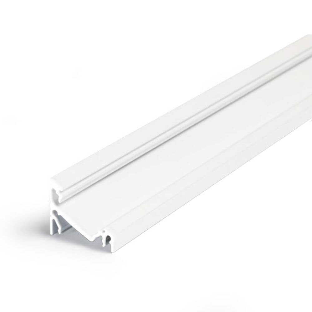 Aufbau-Eckprofil 30° 200cm Weiß ohne Abdeckung für LED-Strips in glänzendem Weiß-lackierten Aluminium.