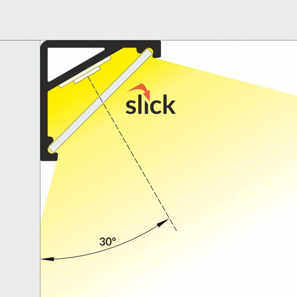 Aufbau-Eckprofil 30° & 60° 200cm Alu-eloxiert ohne Abdeckung mit LED-Beleuchtung