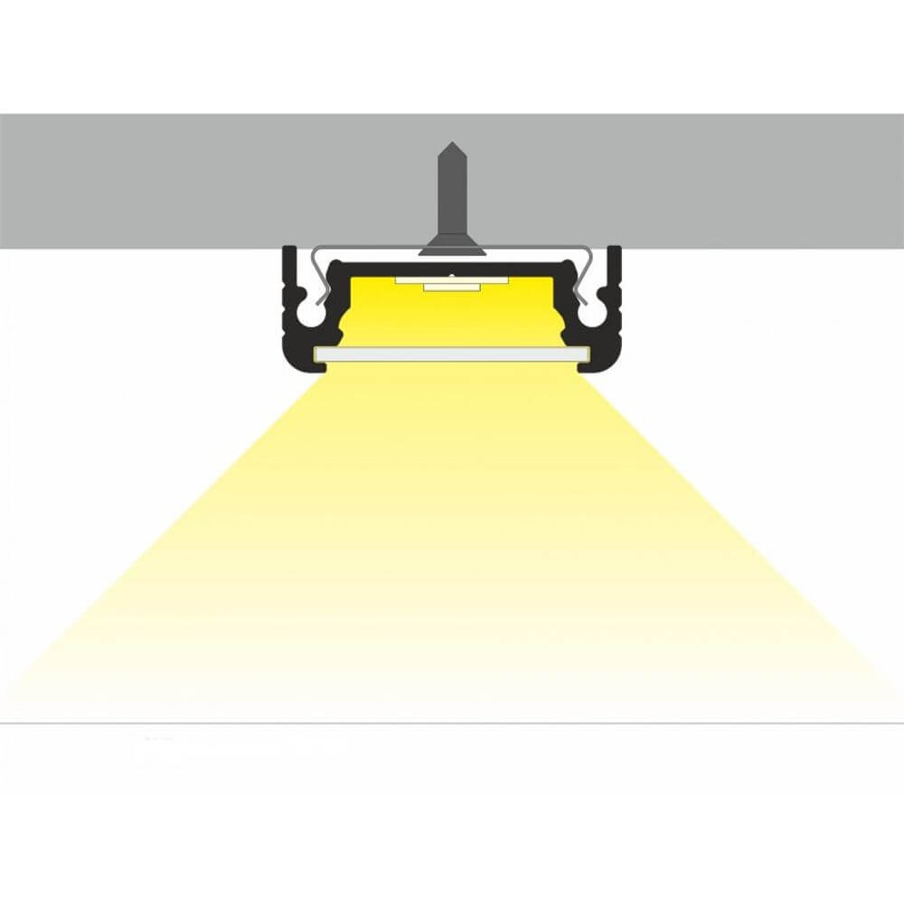 Aufbauprofil flach 200cm Alu-eloxiert ohne Abdeckung für LED-Strips mit abgehängtem Lichtdesign.