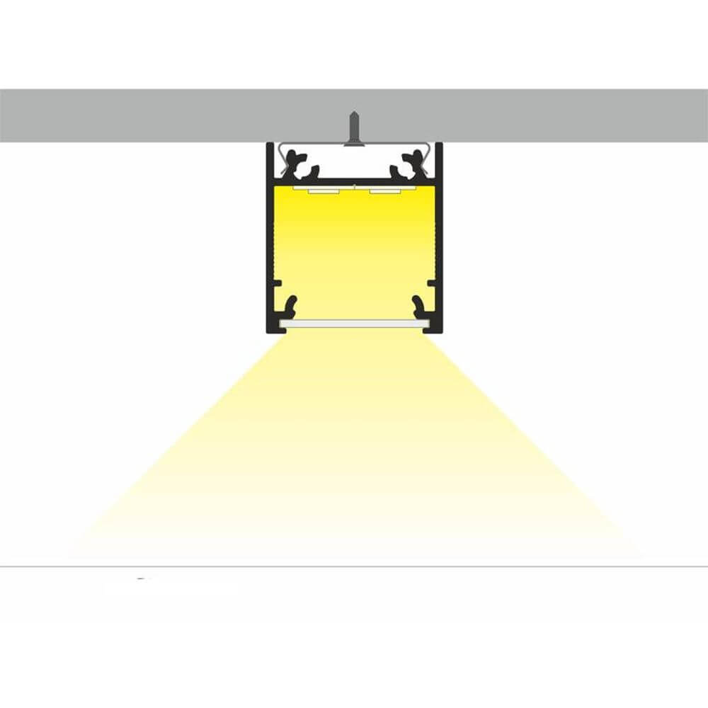 Aufbauprofil tief 200cm Weiß ohne Abdeckung für LED-Strips mit LED-Beleuchtung.