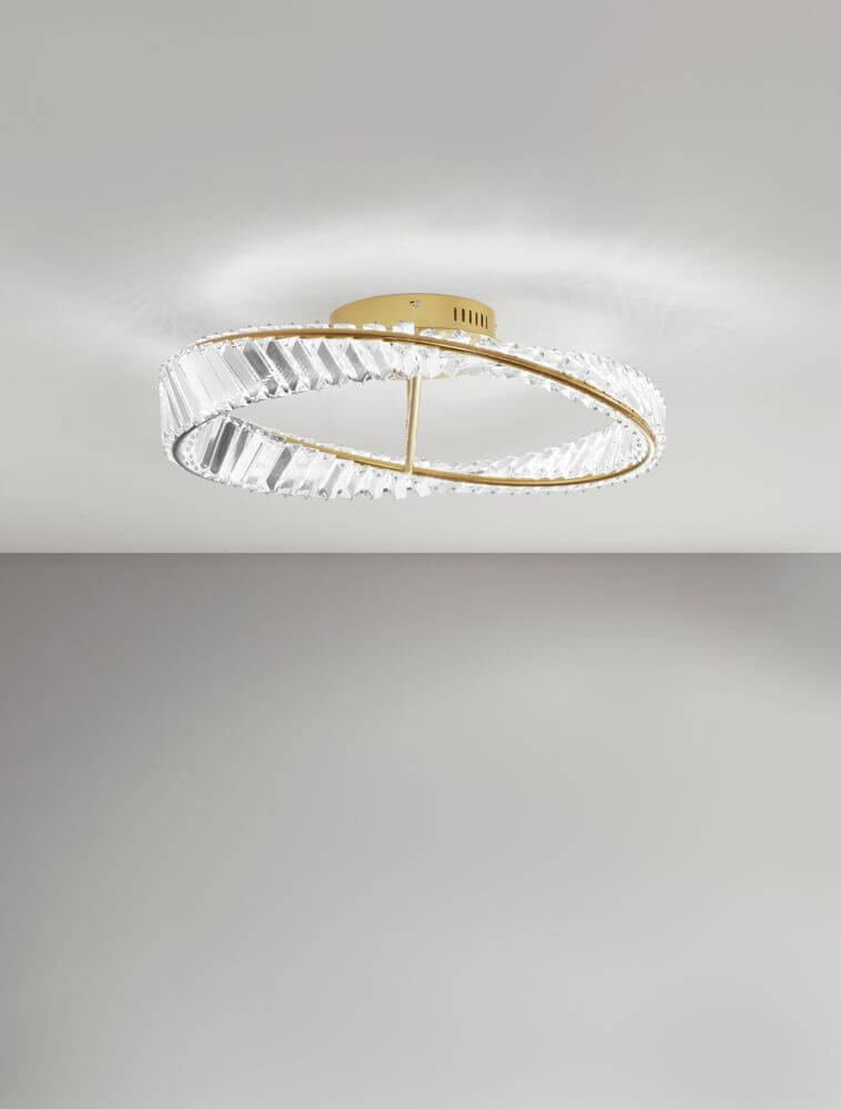 Aurelia LED Deckenleuchte Ø 60cm 3500K mit elegantem Goldring und Kristallelementen.