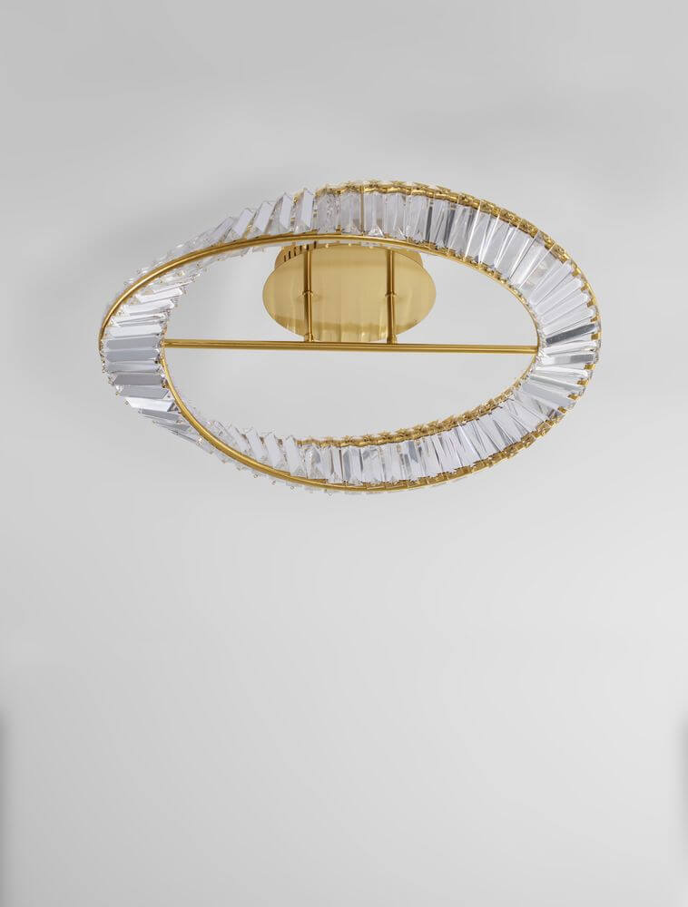 Aurelia LED Deckenleuchte Ø 60cm 3500K mit goldenen und klaren Kristallelementen.