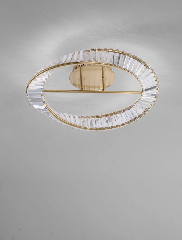 Aurelia LED Deckenleuchte Ø 60cm 3500K in elegantem Design mit Glasstäben und goldenen Elementen.