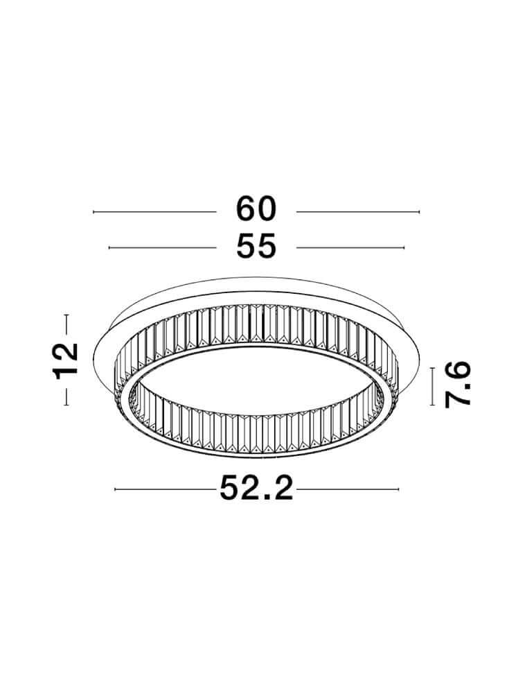 Technische Zeichnung der Aurelia LED Deckenleuchte 3500K Chrom mit Abmessungen.