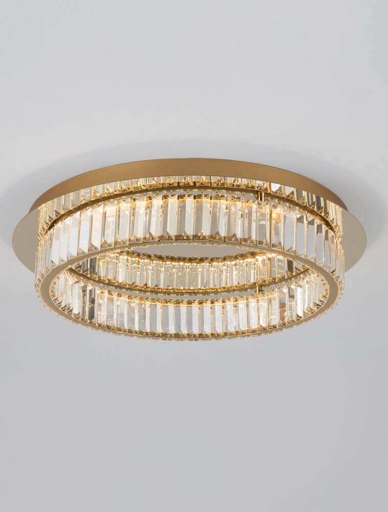 Aurelia LED Deckenleuchte in Gold mit Glasstäben, 42,5 cm Durchmesser, modernes und blendfreies Design.