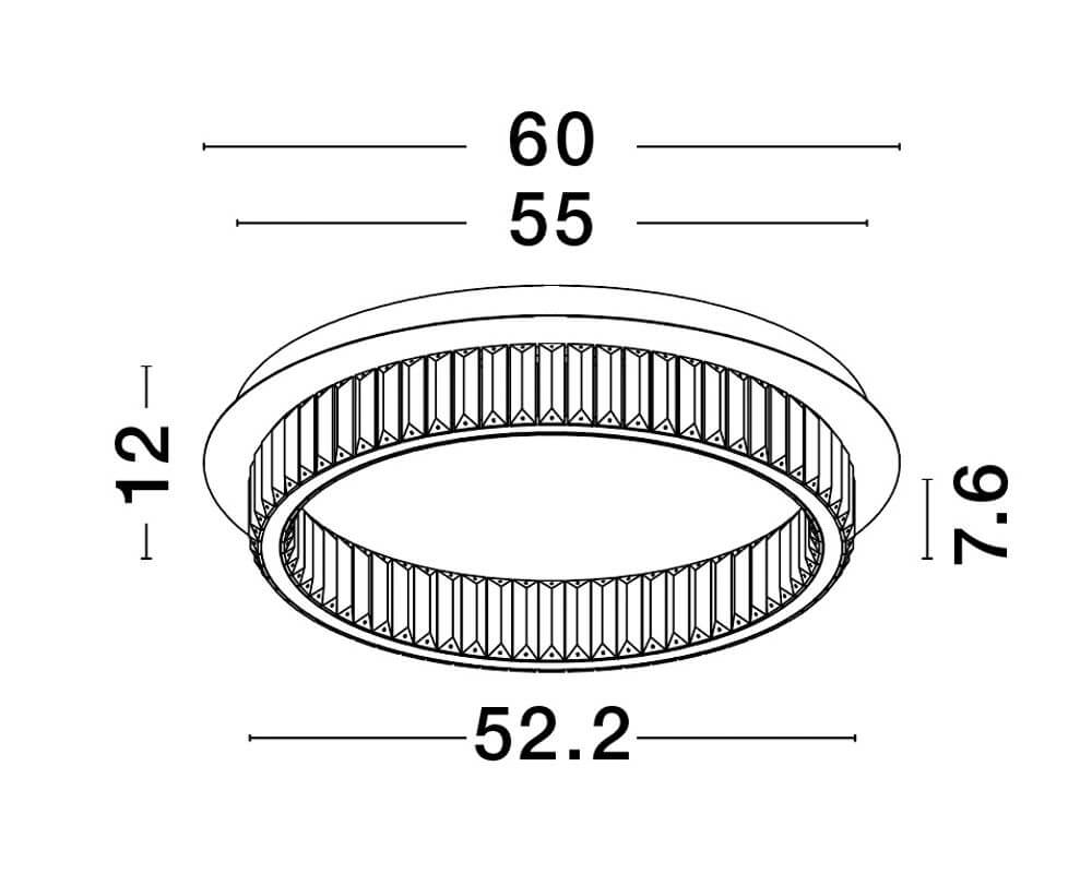 Dimensionale Zeichnung der Aurelia LED Deckenleuchte mit Durchmesser von 60 cm und Höhe von 12 cm.