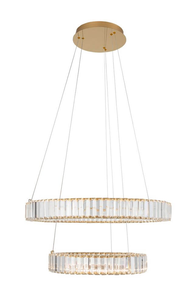 Aurelia LED Pendelleuchte Ø 60cm 2-flammig mit K5 Kristallen und Chromring für modernen Wohnstil.