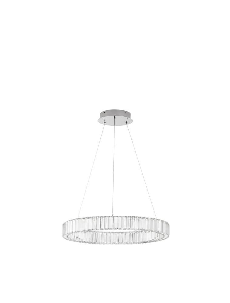 Aurelia LED Pendelleuchte Ø 60cm 3500K mit chromring und K5 Kristallen, elegant für jedes Zuhause.