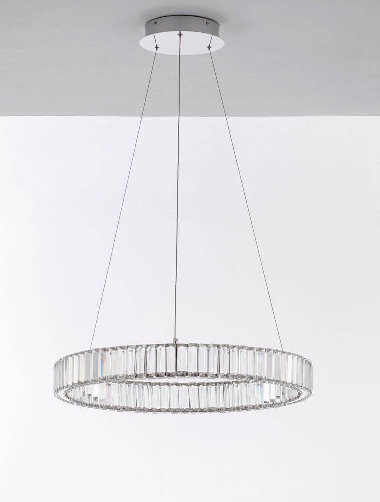 Aurelia LED Pendelleuchte Ø 60cm 3500K mit klarem K5 Kristall und schlankem Chromring