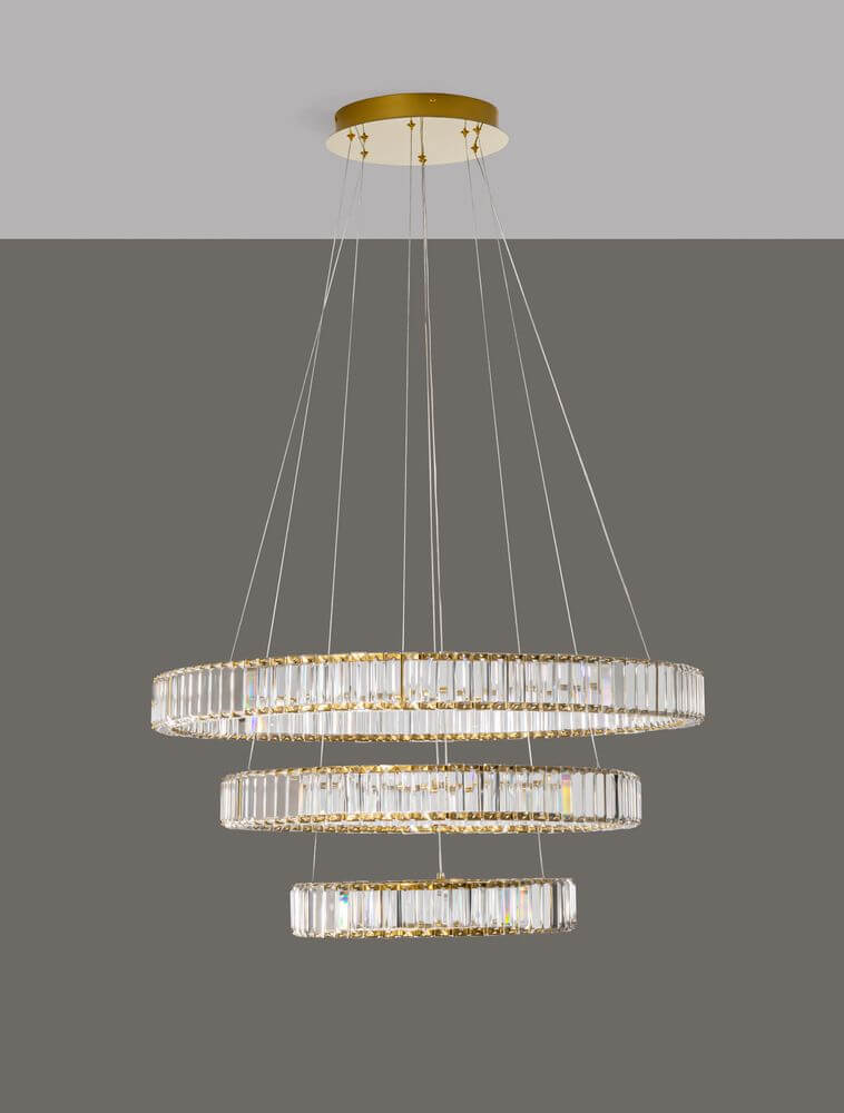 Aurelia LED Pendelleuchte Ø 80cm 3500K mit elegantem Design und blendfreier Anordnung der Glasstäbe.