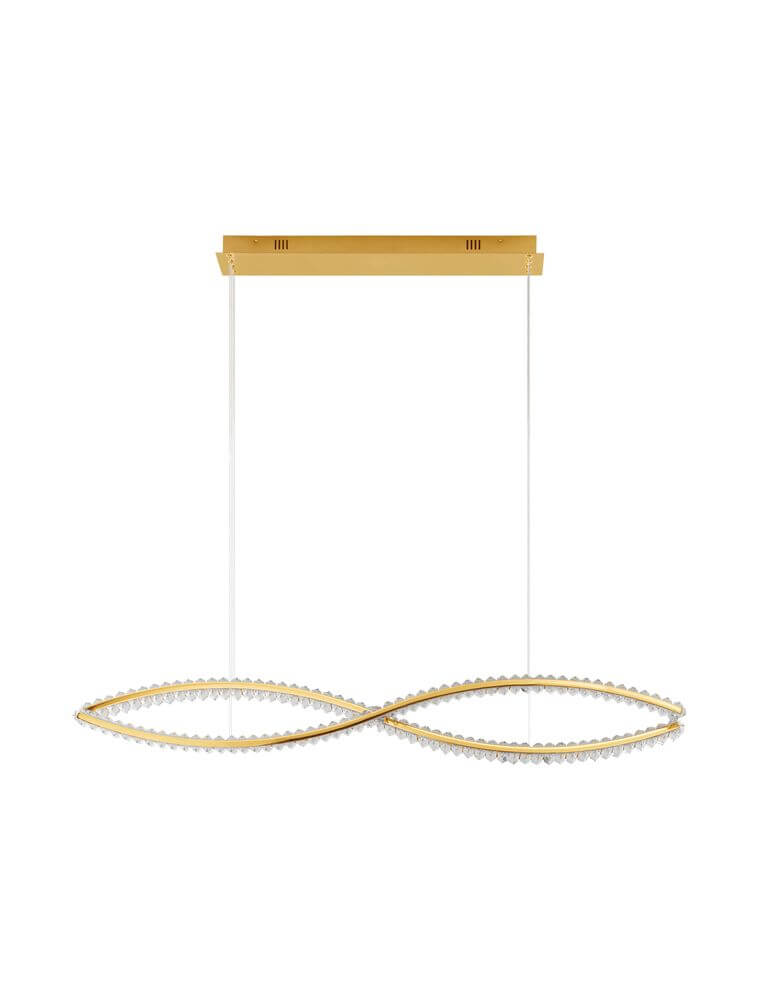Aurelia LED Pendelleuchte 2-flammig mit goldenem Metall und klaren K5-Kristallen für elegantes Lichtspiel.
