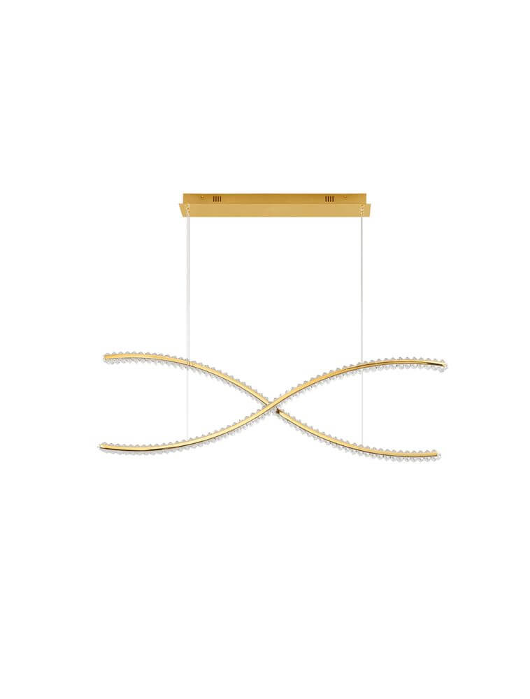 Aurelia LED Pendelleuchte 2-flammig in elegantem Design mit goldenen Metall und K5-Kristallen.