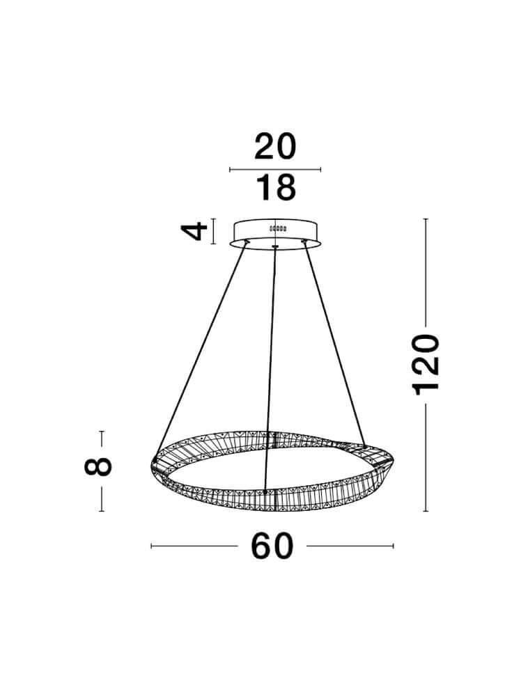 Technische Zeichnung der Aurelia LED Pendelleuchte 3500K Gold mit Abmessungen und geometrischem Design.