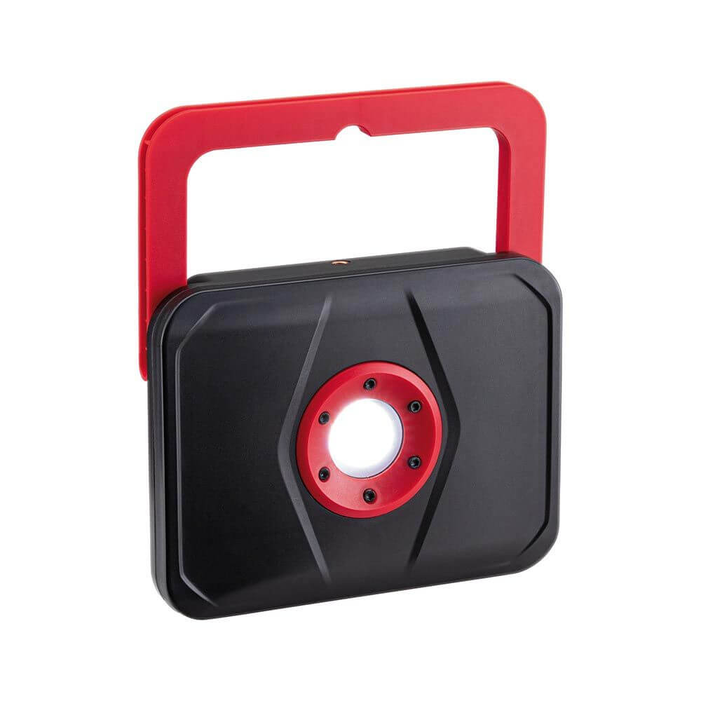 LED Akkuleuchte Worklight in Schwarz und Rot, mit tragbarem Griff und magnetischer Rückseite, IP65.