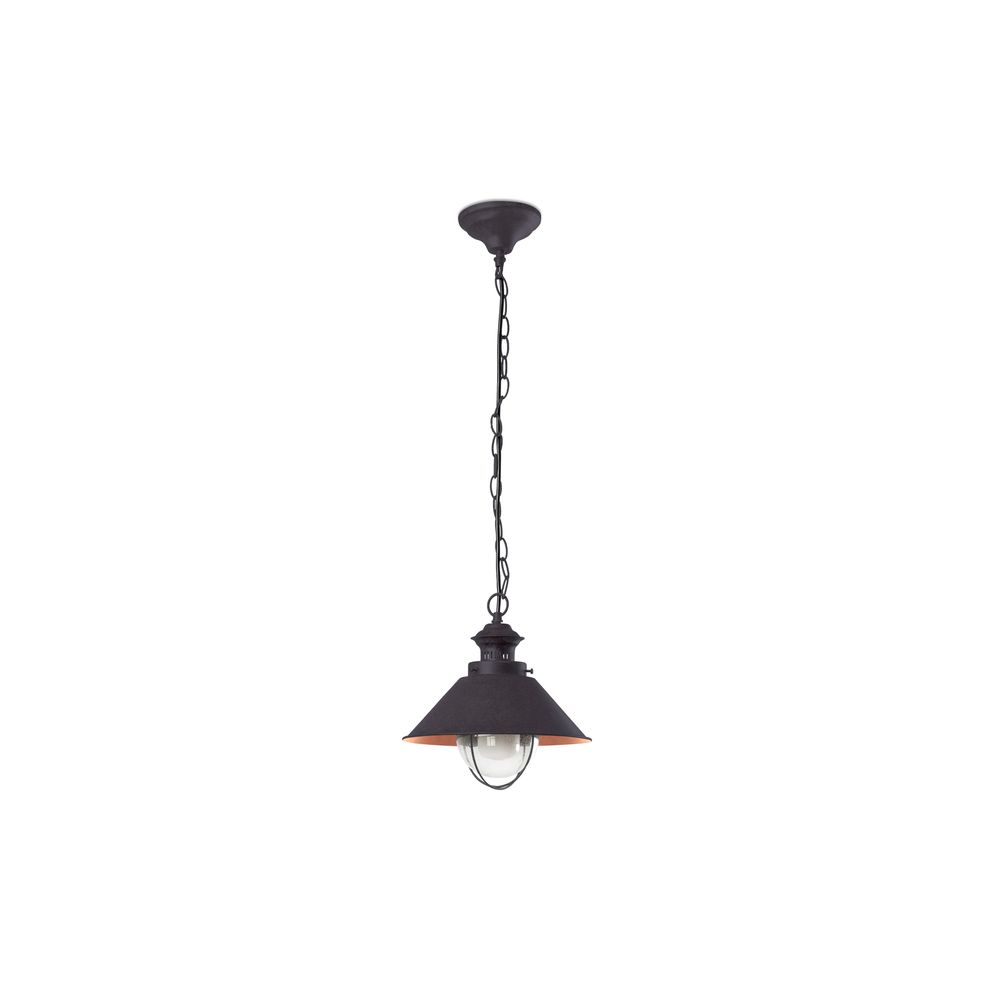 Außen-Pendelleuchte NAUTICA-P IP33 mit schwarzem Schirm und glasklarem Lampenschirm, elegantes Design für Außenbereiche.