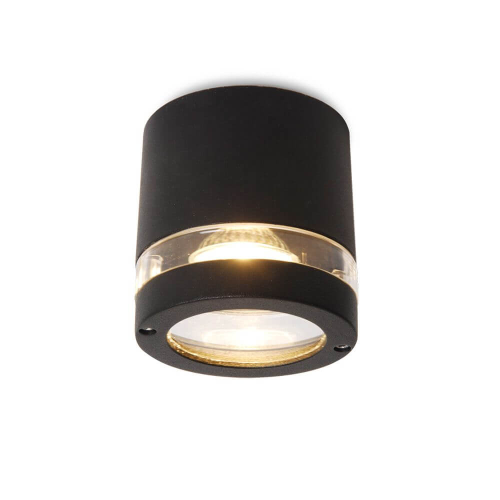 Außen-Deckenleuchte Focus IP44 Anthrazit in modernem Design mit hochwertigem Metall und klarem Lichtauslass.