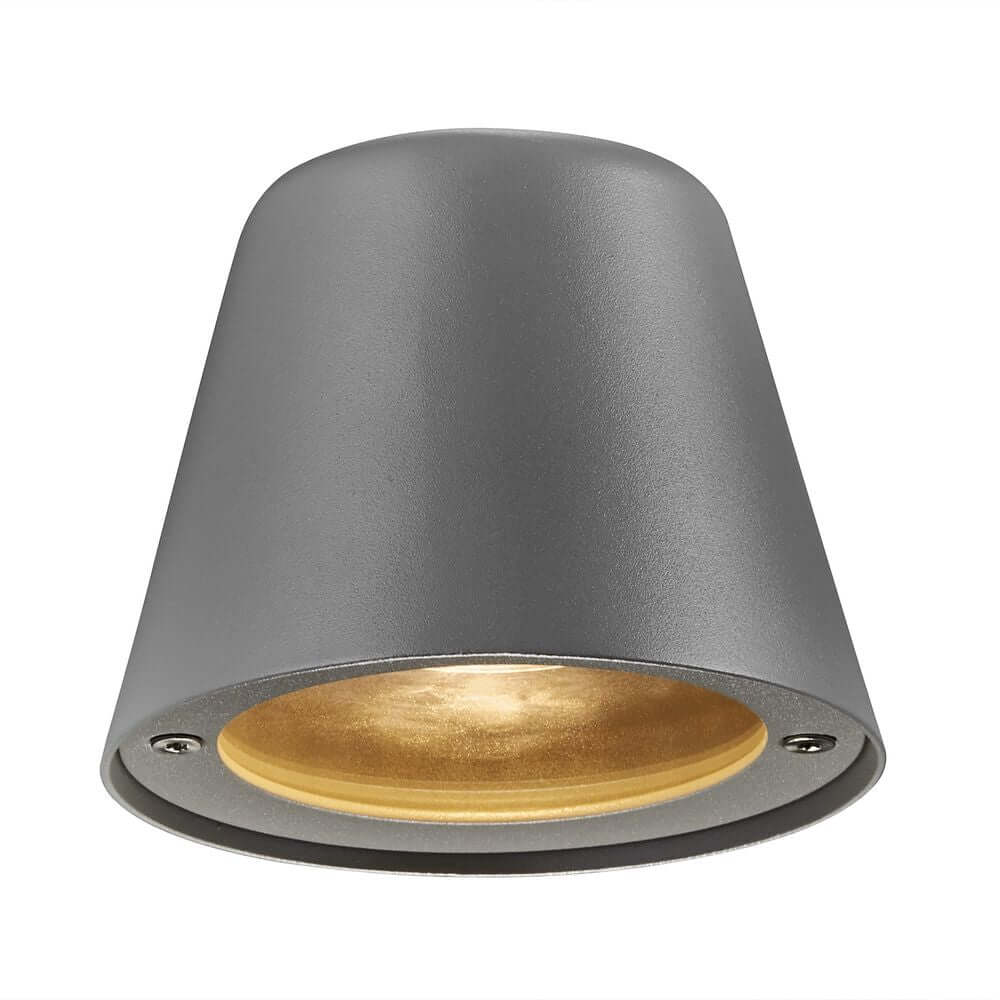 Außenwandlampe Aleria IP44 in elegantem Design mit grauem Finish und goldener Innenseite.