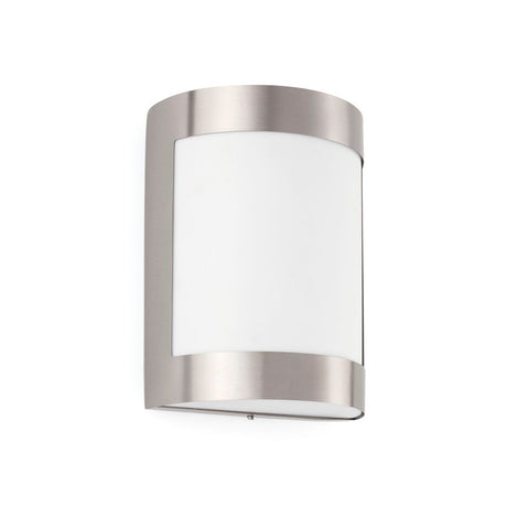 Außenwandlampe CELA-1 IP54 Nickel-Matt in modernem Design mit satinierter Glasscheibe.