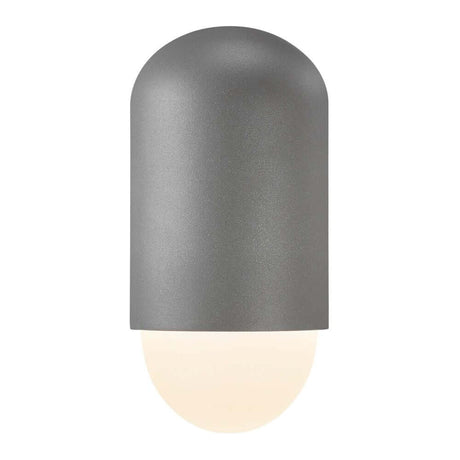 Außenwandlampe Heka IP54 in moderner zylindrischer Form mit grauem Gehäuse und milchigem Diffusor