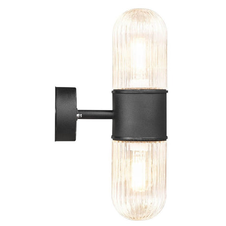 Außenwandlampe Konyo IP54 schwarze Außenwandleuchte mit zwei Glaszylindern