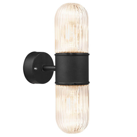 Außenwandlampe Konyo IP54, moderne schwarze Außenleuchte mit transparentem Glasdesign