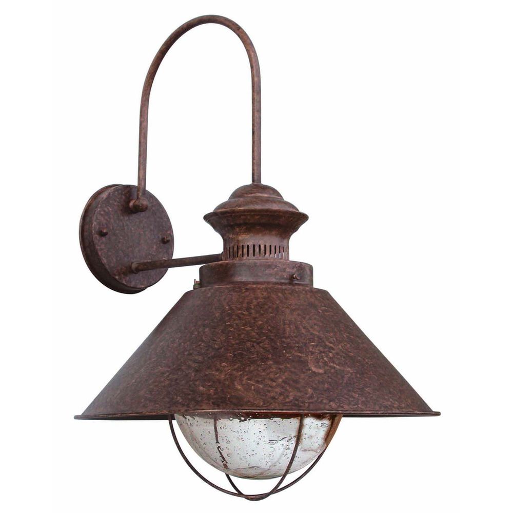 Außenwandlampe NAUTICA-P IP33 Rostbraun in antikem Design mit klarem Glas.