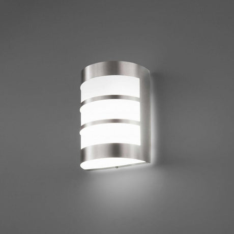 Outdoor wall light CELA-2 IP54 matt nickel mounted on a grey wall, modern design.