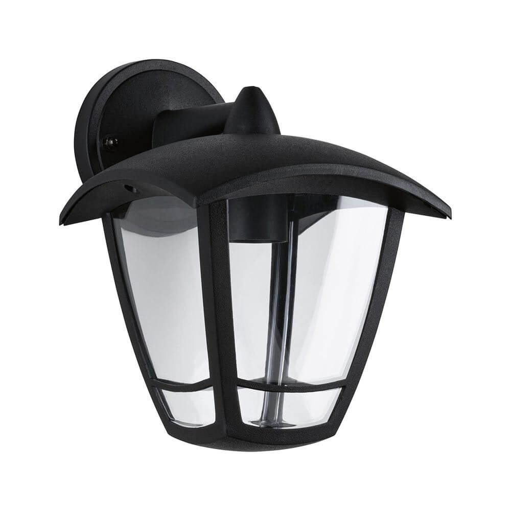 Außenwandleuchte Classic Curved Laterne IP44 mit nostalgischem Design und klarem Glasschirm.