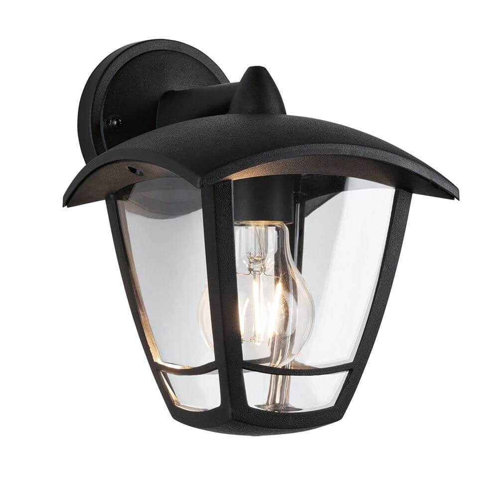 Außenwandleuchte Classic Curved Laterne IP44 mit klarem Glasschirm und nostalgischem Design.