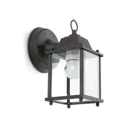 Outdoor wall light DADO-P Brown-Rustic mounted on the wall, rustic design with glass and metal.