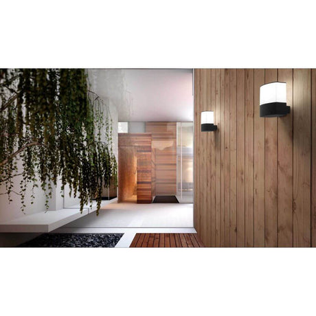 DATNA outdoor wall light IP44 dark grey on a wooden wall in a modern setting.