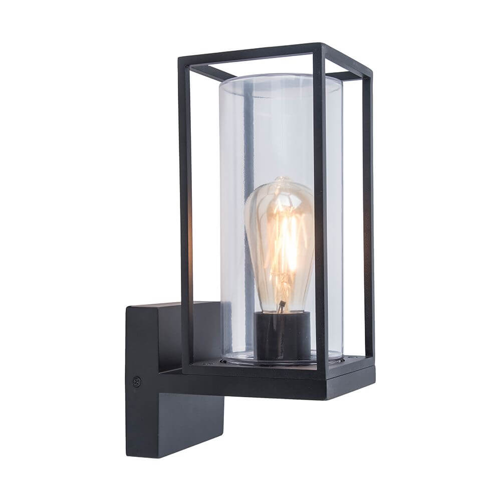 Außenwandleuchte Flair mit Baldachin in schwarzem Design und klarer Glaskuppel.