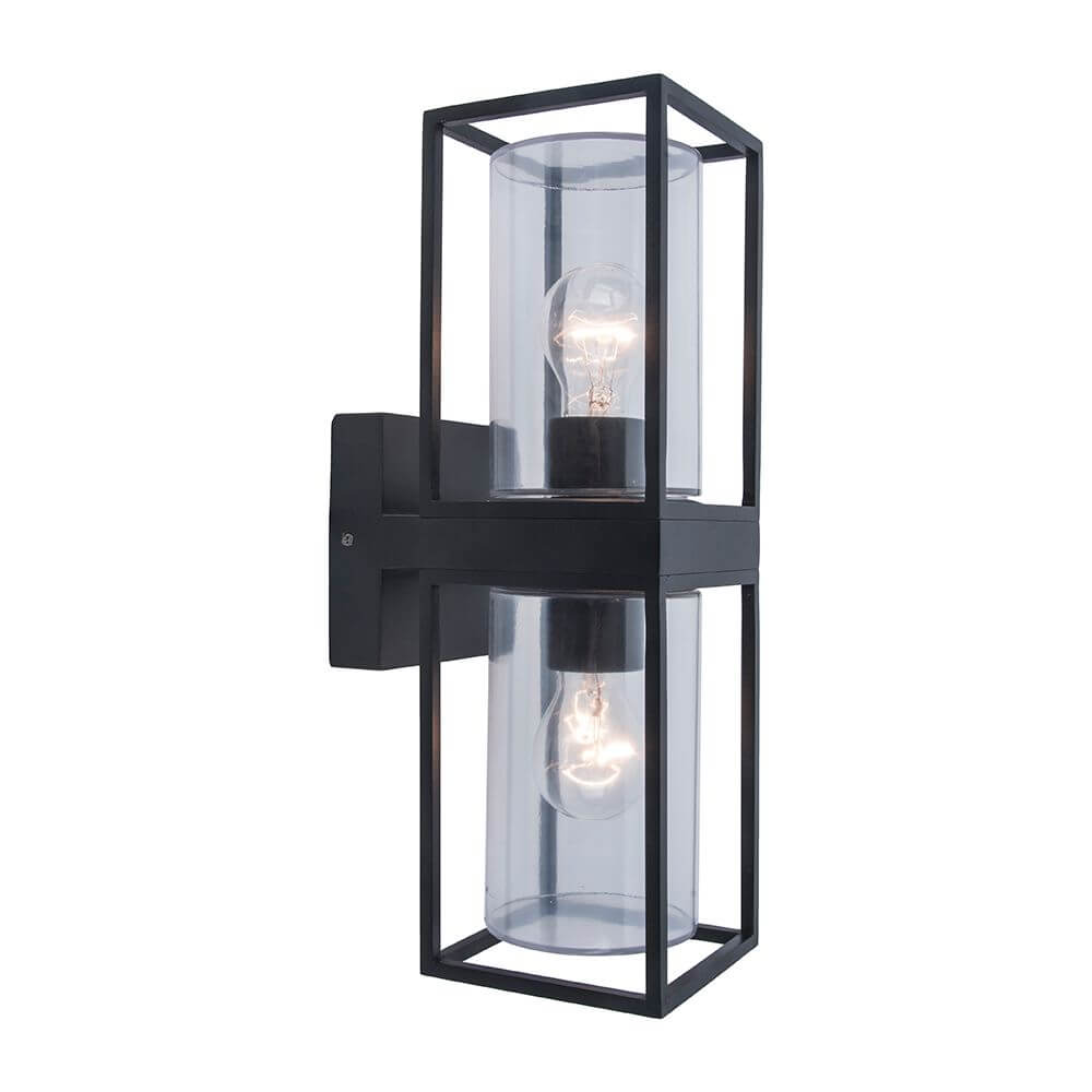 Außenwandleuchte Flair 2-flammig in modernem Design, schwarz mit klaren Glaskörpern.