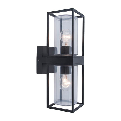 Außenwandleuchte Flair 2-flammig in modernem Design, schwarz mit klaren Glaskörpern.