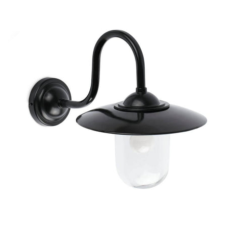 Outdoor wall light HUDSON Black with black housing and clear glass design mounted on the wall.