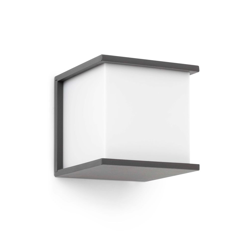 Außenwandleuchte KUBICK IP44 Dunkelgrau in modernem Design mit quadratischer Form.