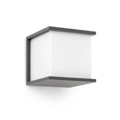 Außenwandleuchte KUBICK IP44 Dunkelgrau in modernem Design mit quadratischer Form.