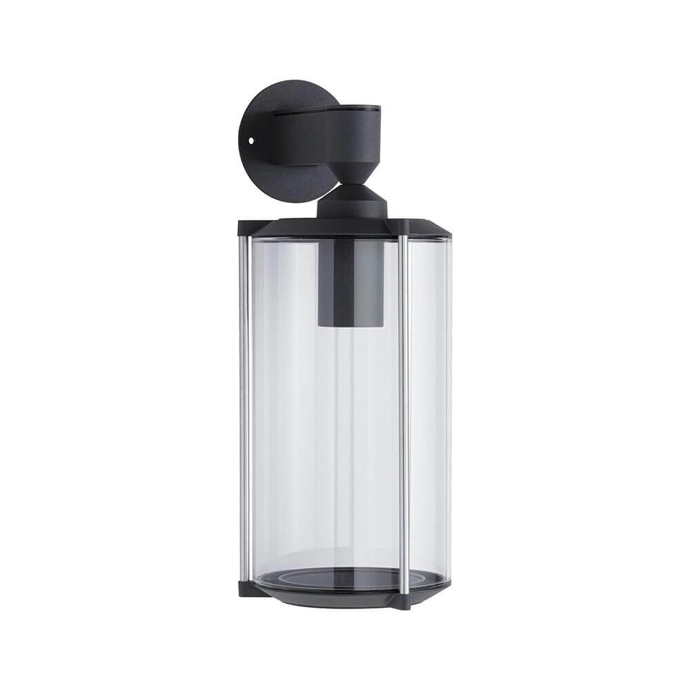 Außenwandleuchte Klassik Ø 16cm Glas Grau mit klarem Glasschirm und anthrazitfarbenem Gerüst.
