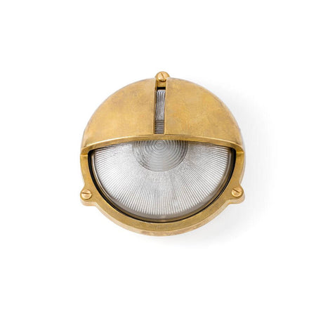 Utendørs vegglampe TIMON IP44 messing maritim, klassisk messinglampe med transparent glass.